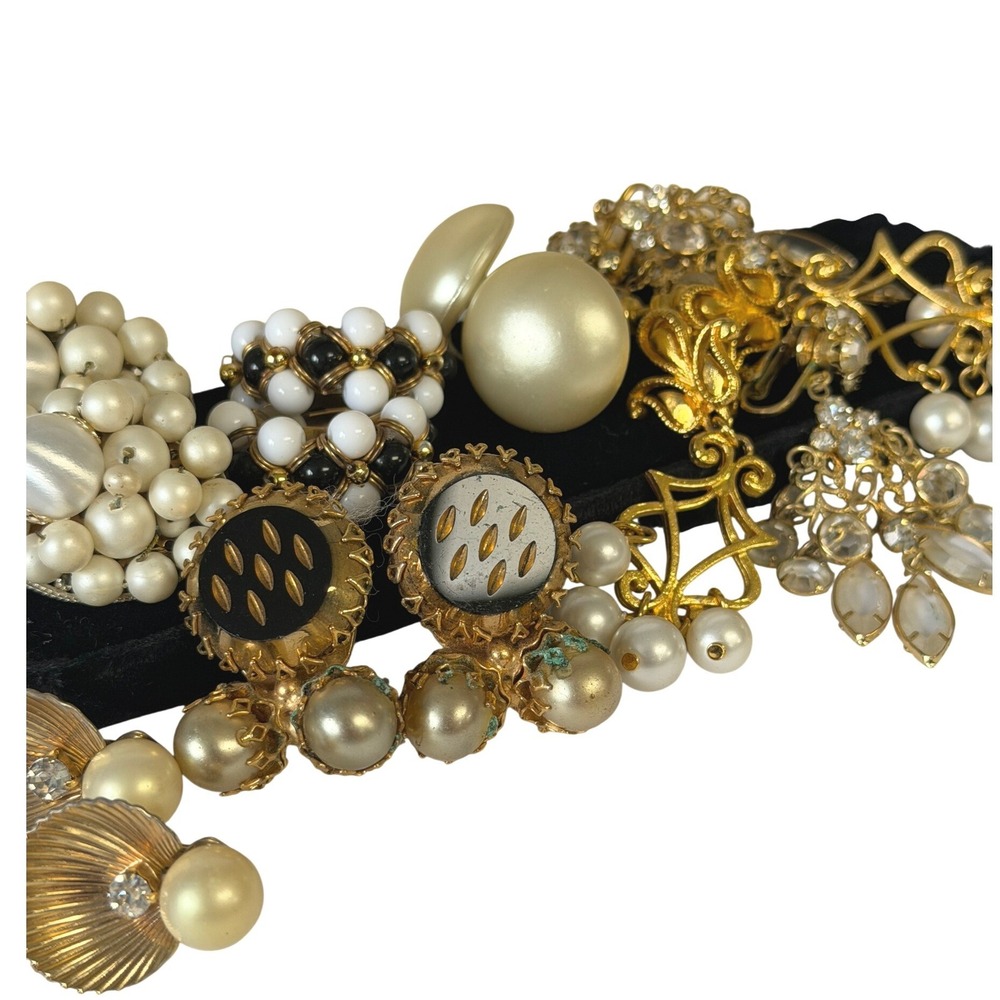 Vintage 60s Clip On Earrings Lot 7 Pr Faux Pearl Gold Tone Vendome Japan